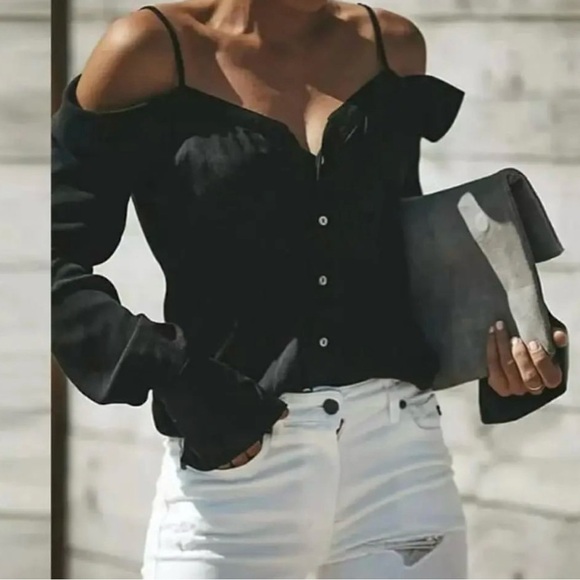 Vici Tops - VICI Women Off Shoulder Black Blouse Long Sleeve Medium‎ Cold Shoulder Shirt
